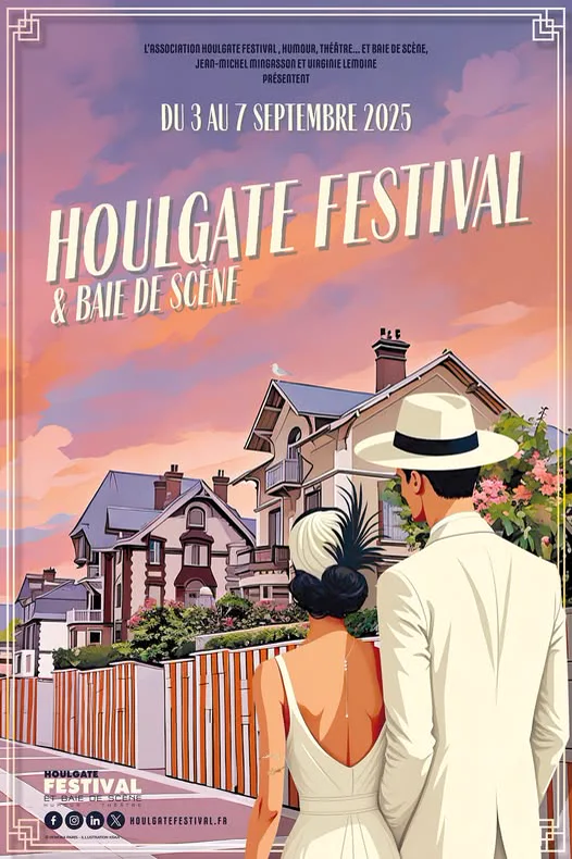 Affiche du Houlgate Festival 2025 représentant un couple face aux villas de la ville